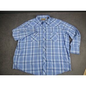 Wrangler Western Shirts Mens 3XL Blue White Plaid Pearl Snap Long Sleeve 1123421